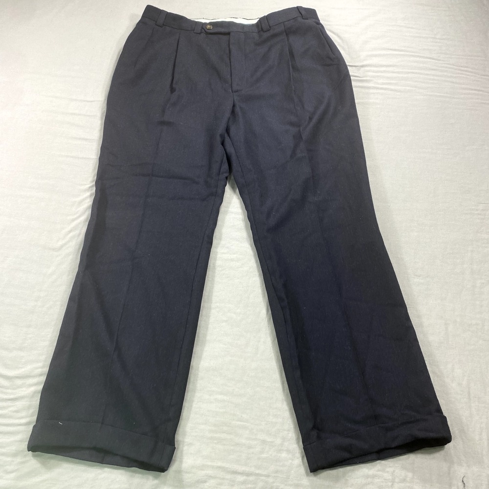 Nautica Dress Pants Mens 36x30 Navy Blue Wool Cashmere Dress Slacks Trousers ^